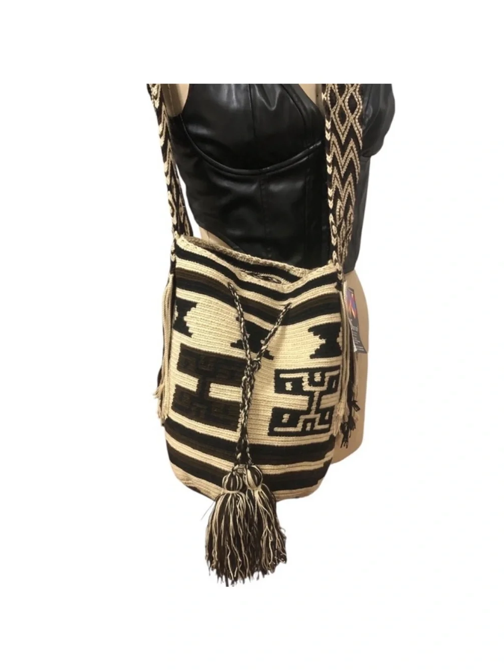 WAYUU Colombian Tribe Black Cream Woven Hobo Bag NWT SARAI WAYUU cross body XL
